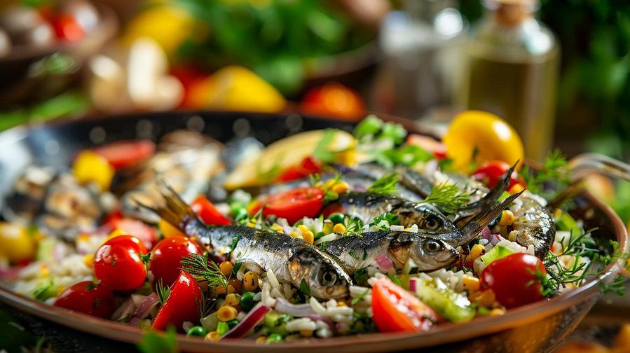 A delicious sardines and rice salad, a flavorful and nutritious meal option.