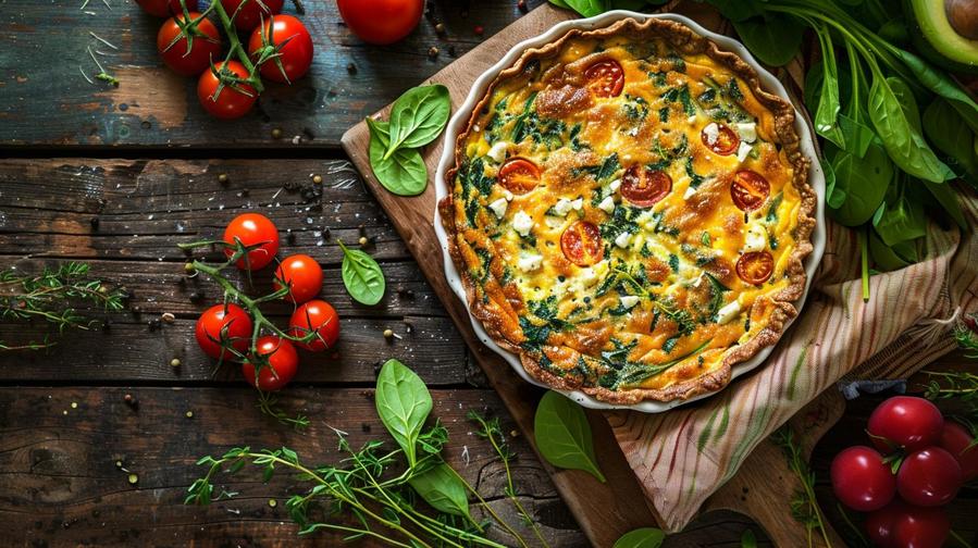 Alt text: Step by step guide for low carb no pastry quiche preparation.