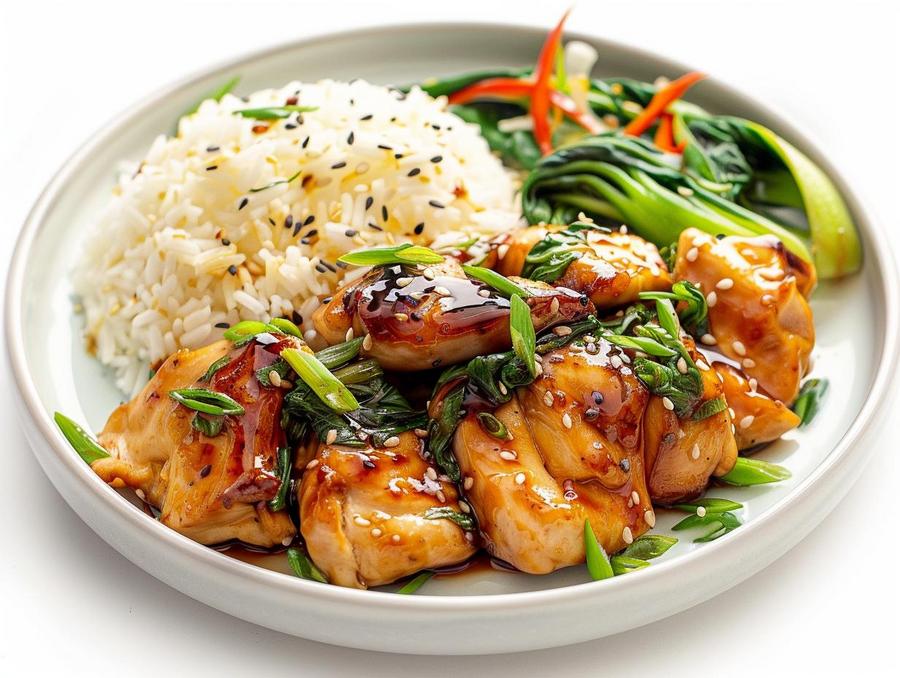 Alt text: A delicious teriyaki bok choy chicken with rice recipe preparation scene.