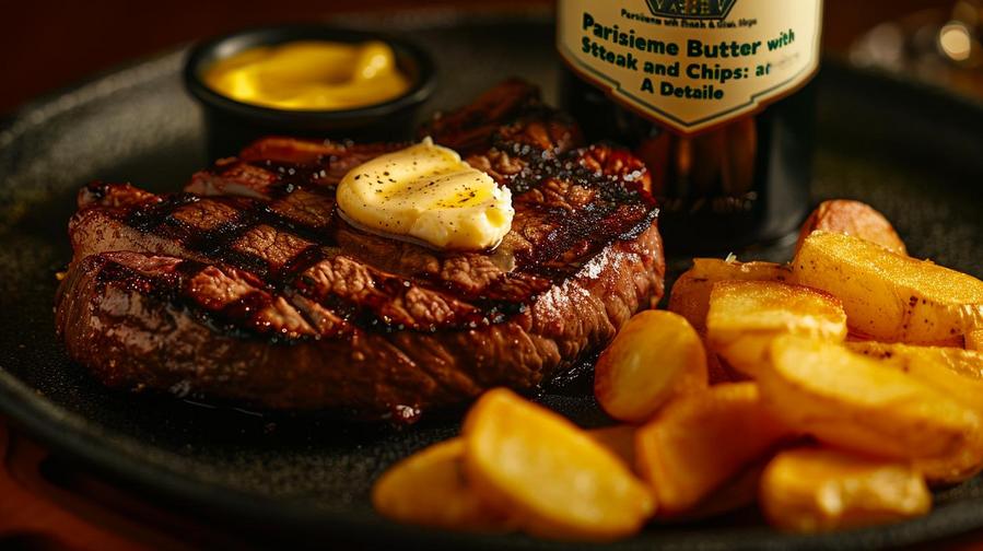 "A delicious steak and chips dish complemented perfectly with Parisienne butter sauce."