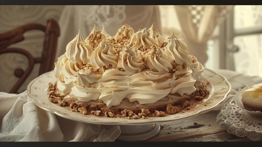 Alt text: Delicious yellow meringue walnut sheet cake baked to perfection.