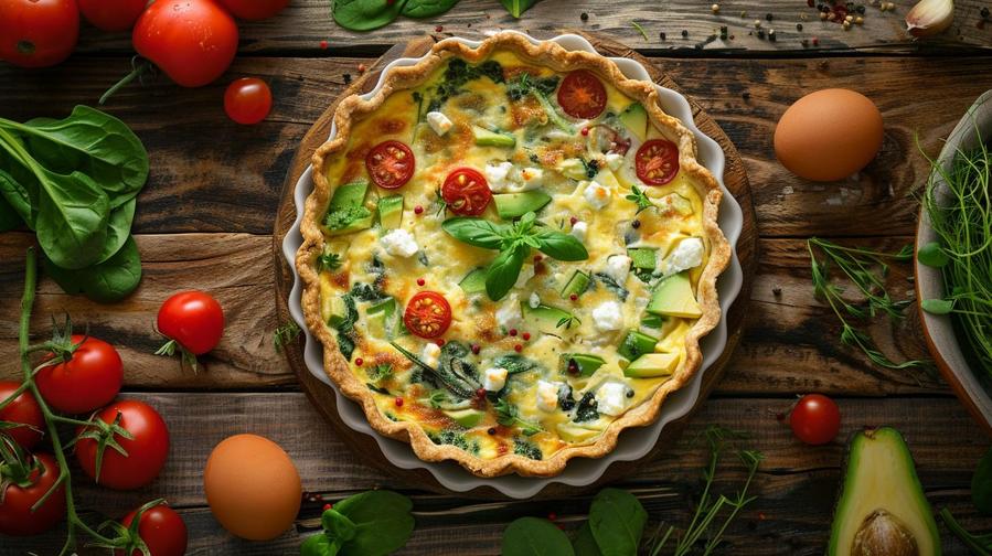 "Low carb no pastry quiche with various vegetables - benefits of healthy eating."
