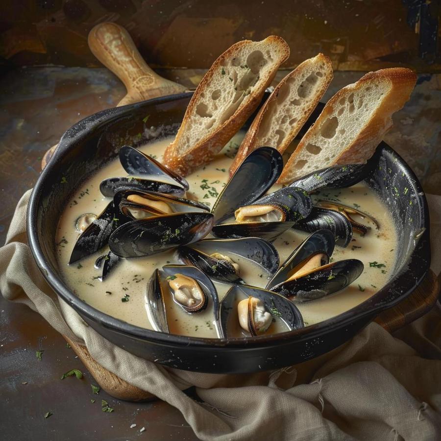 Image showing common questions for preparing mussels mariniere with cream and cider.