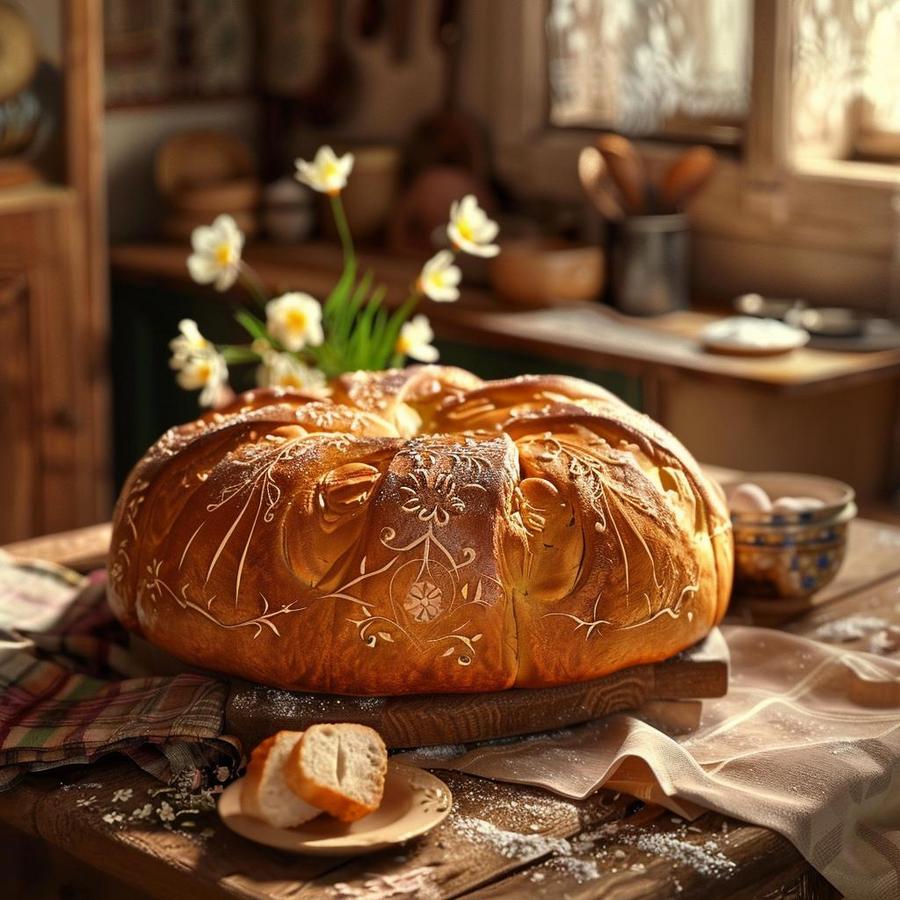 Alt text: Traditional Romanian Easter loaf - a delicious seasonal treat filled with cultural significance.